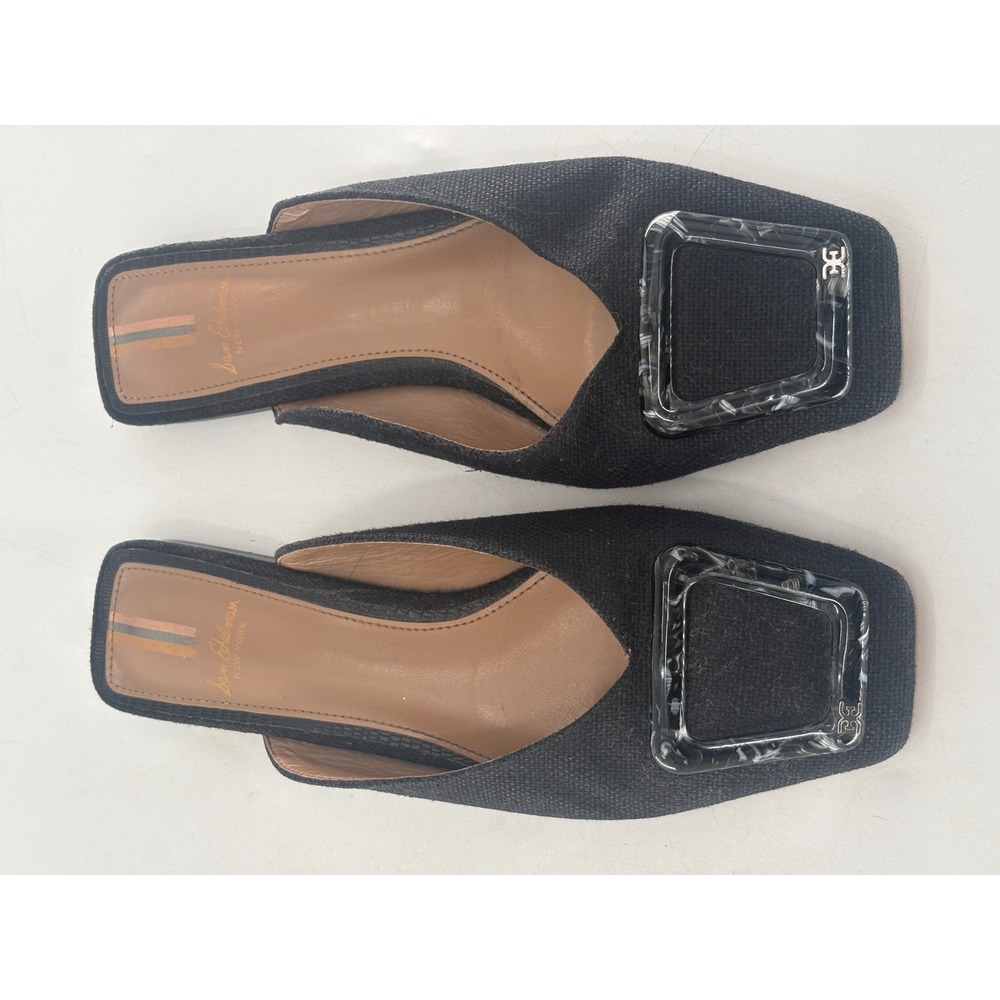 Sam Edelman Flats Mules Shoes Lavina Buckle Linen Black Women Size 7 Old Money